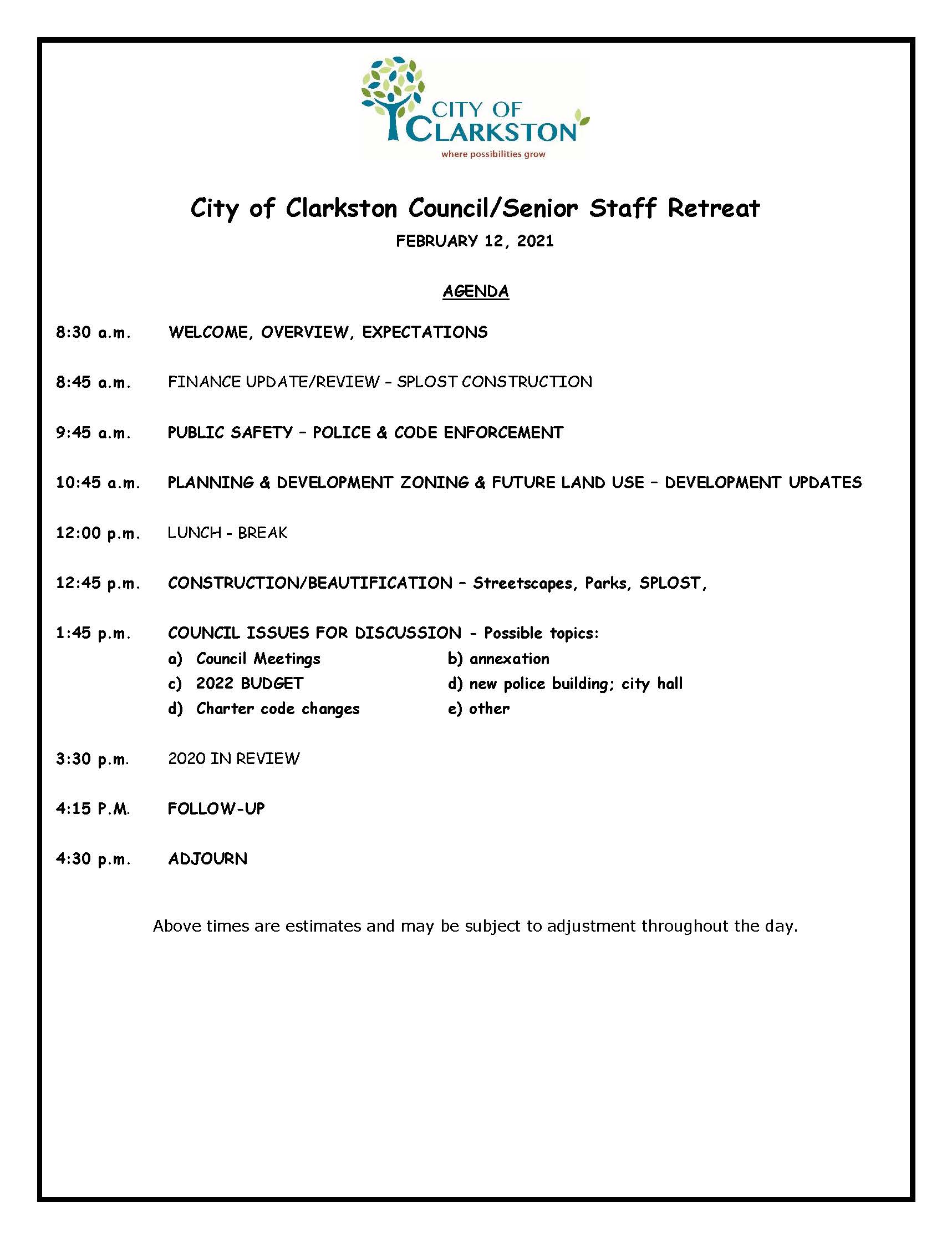 council/senior staff agenda 