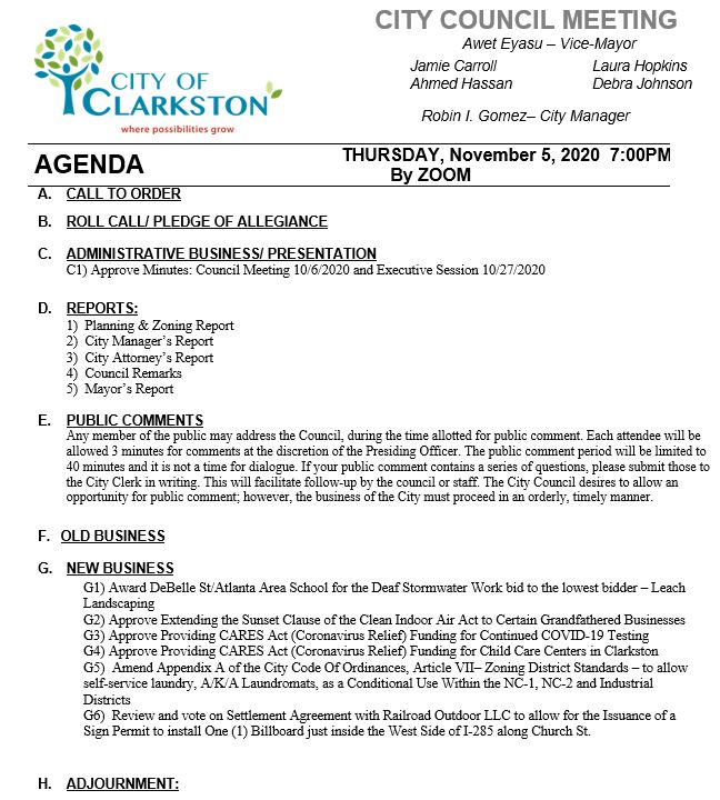 council meeting agenda 11-5-2020