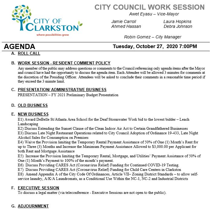 work session agenda 10-27-2020
