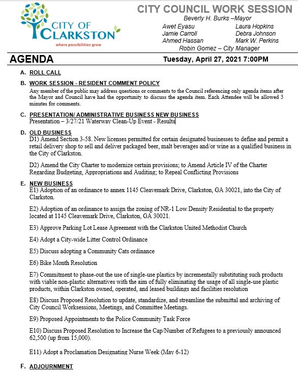 work session agenda 4-27-2021