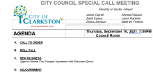 City Council Special Call Meeting 09/16/2021