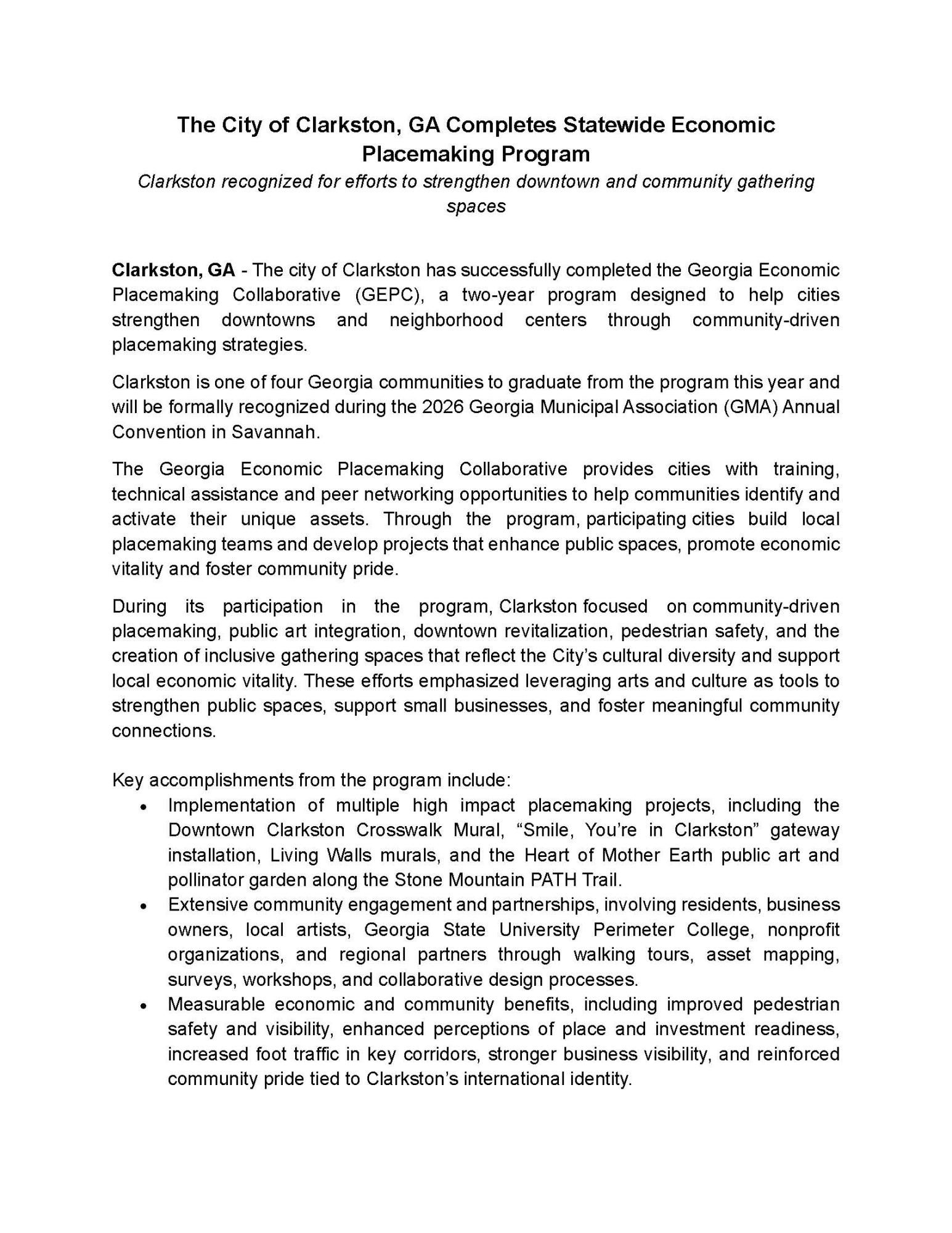 Statewide Economic Placemaking Program 