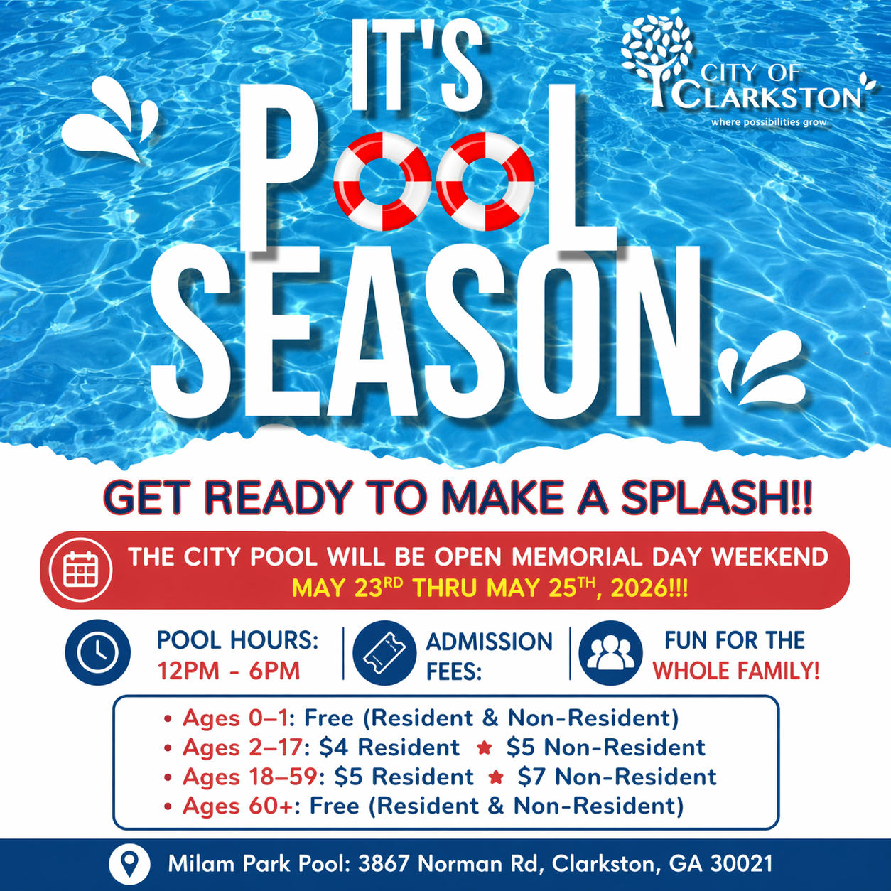 City of Clarkston Pool Opening - Memorial Day Weekend