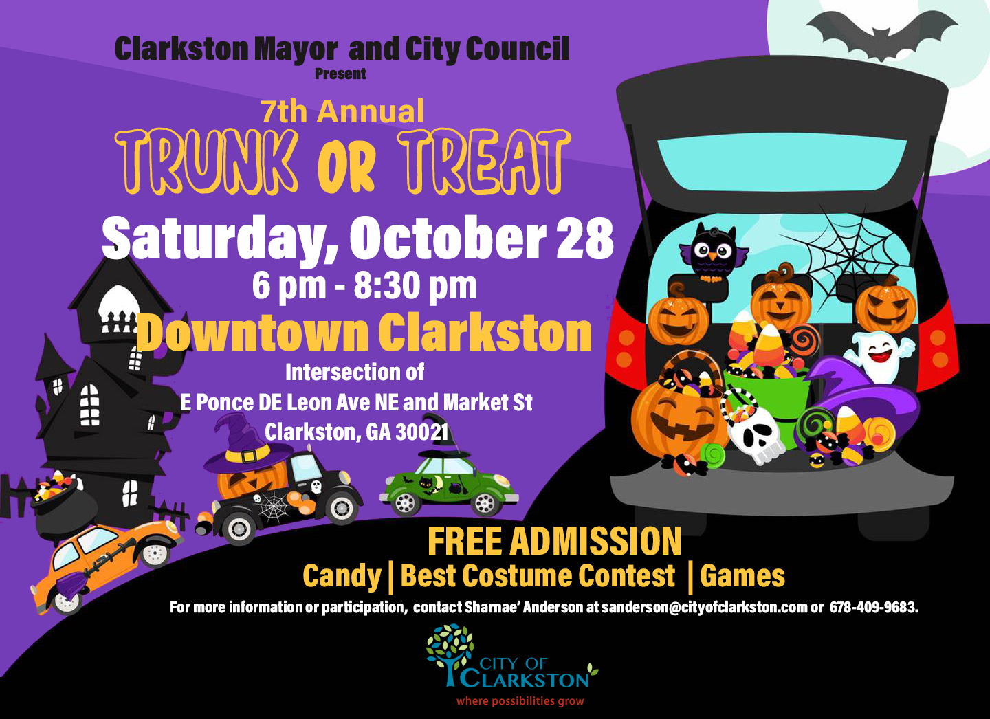 7TH ANNUAL TRUNK OR TREAT 600PM City of Clarkston, GA