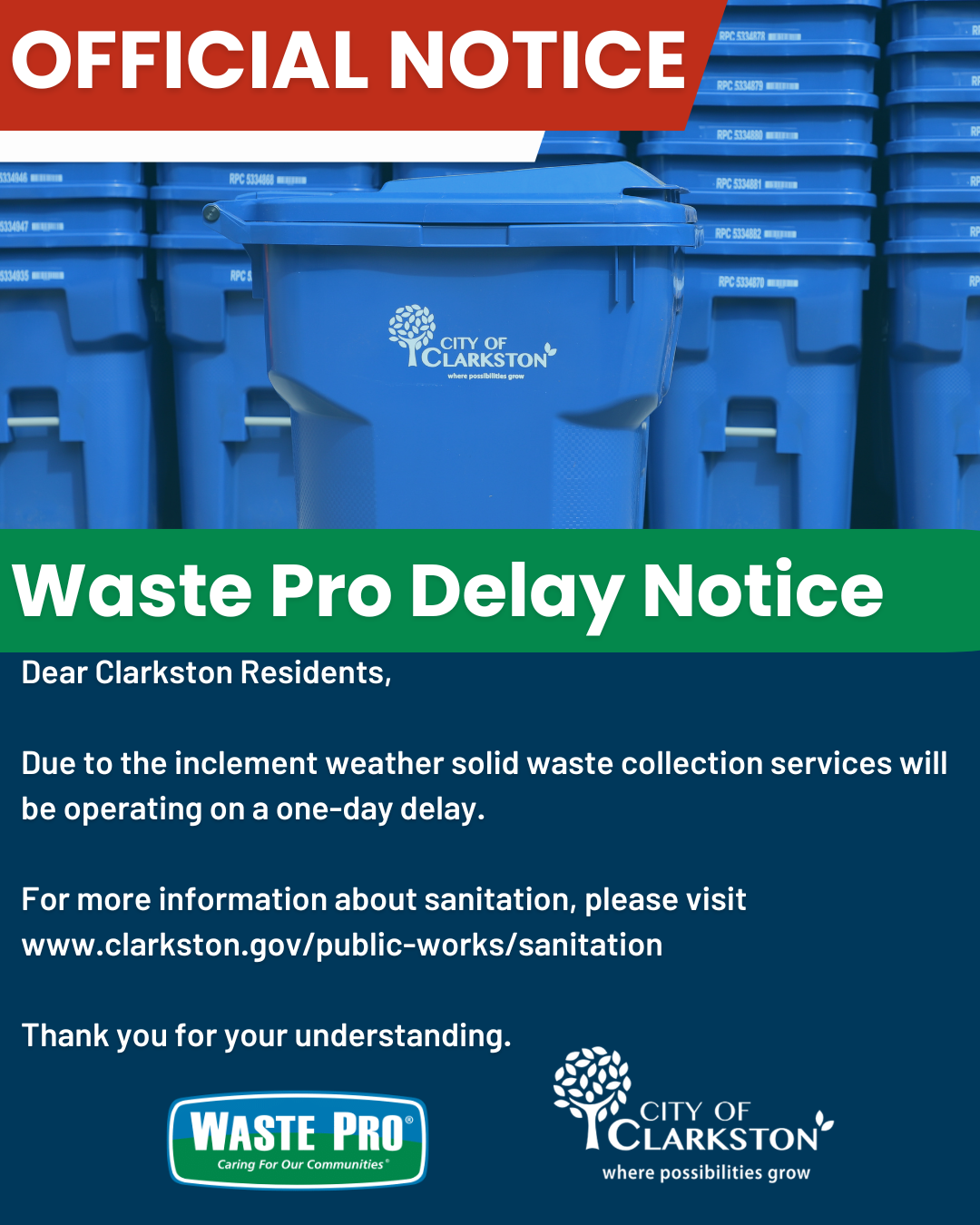 Waste Pro Delay Notice 