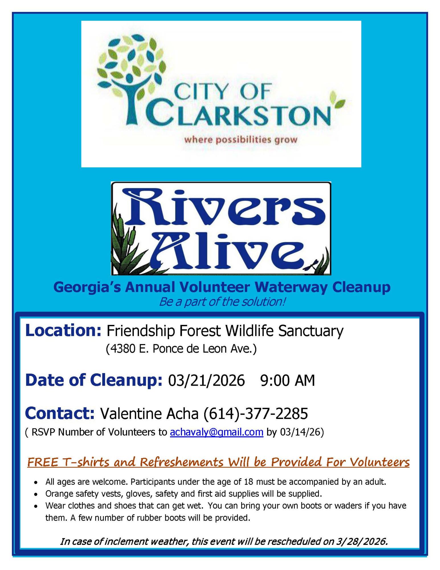 Georgia’s Annual Volunteer Waterway Cleanup - March 21,, 2026 9:00am 