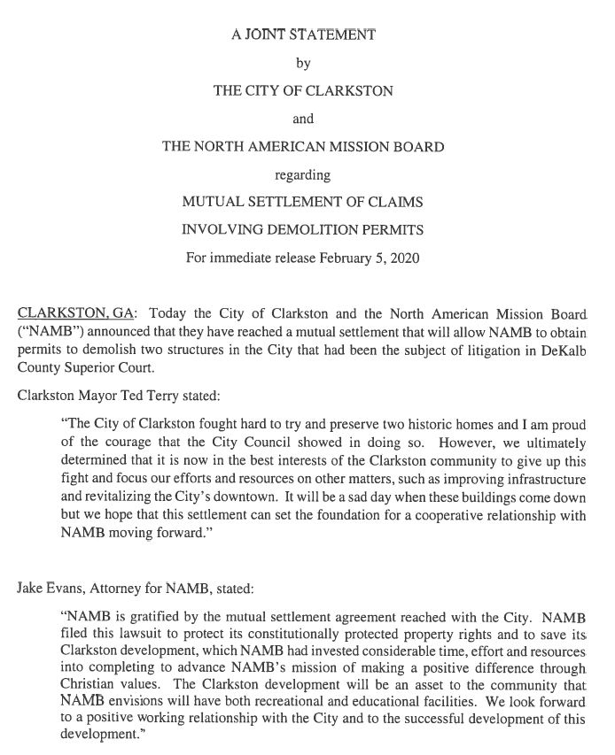 clarkston-namb joint public statement