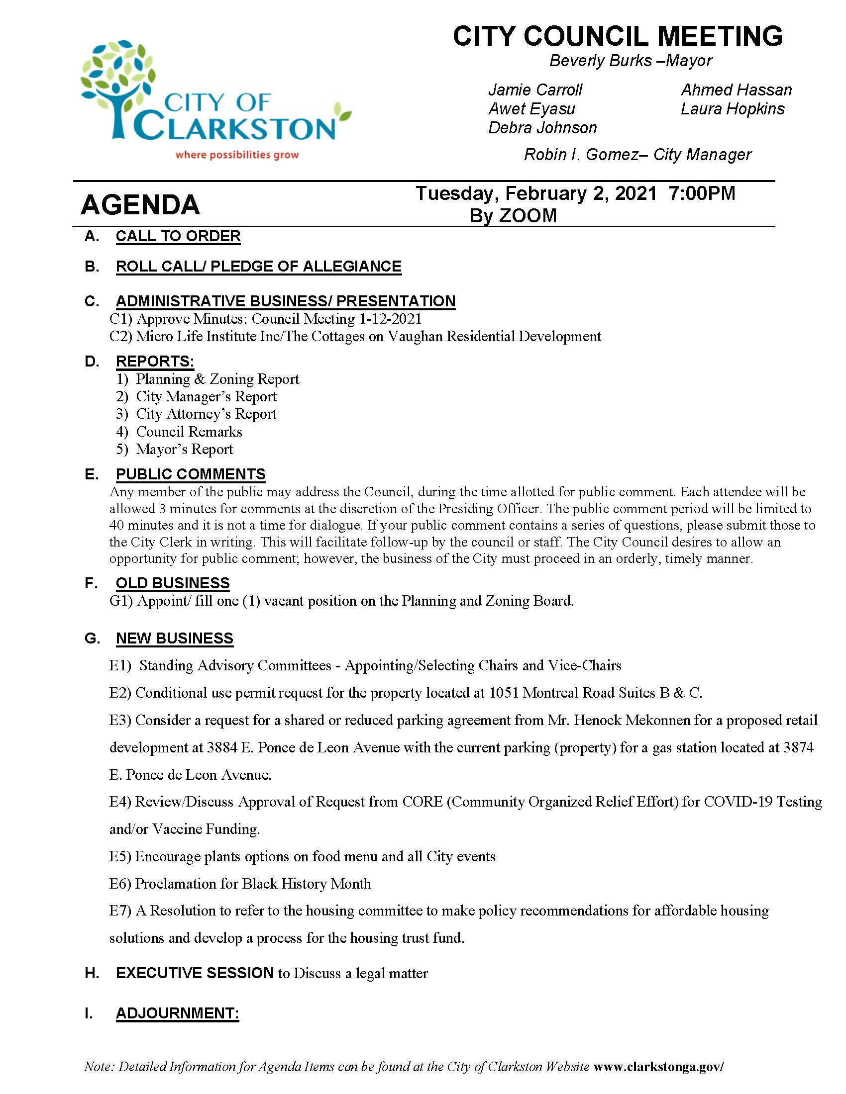 council meeting agenda 2-2-2021