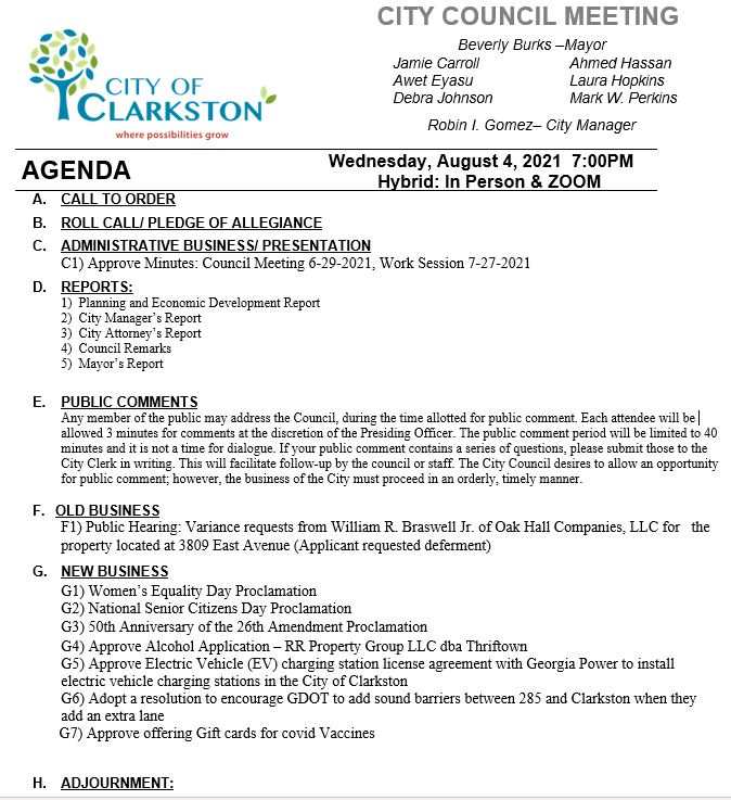 council meeting agenda 8-4-2021