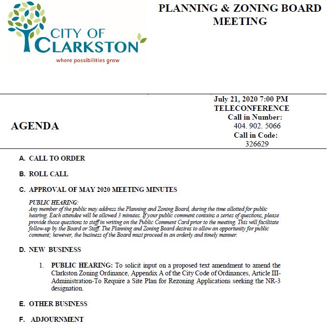 planning & zoning agenda 7-21-2020