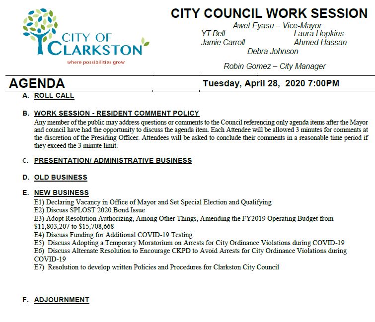 work session agenda 4-28-2020